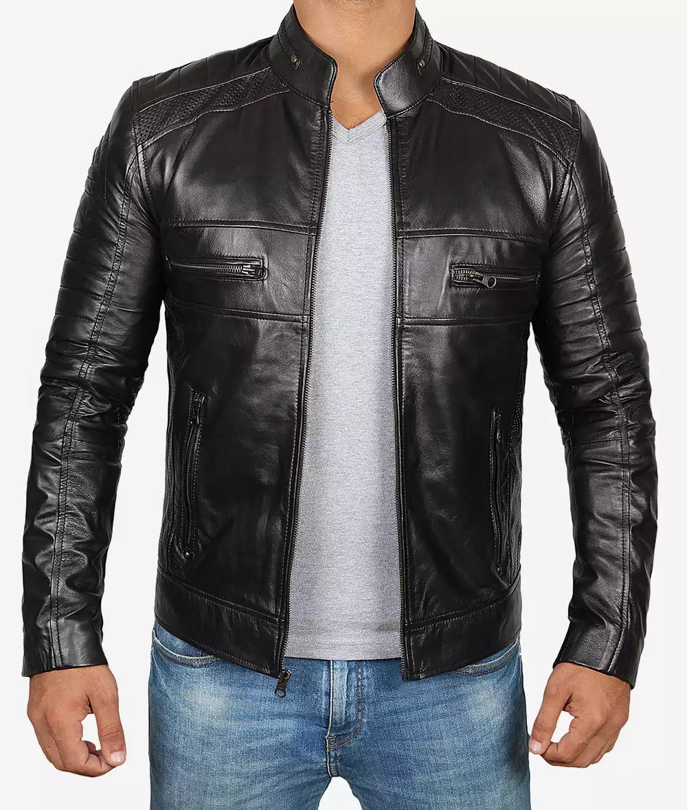 Men's Black Premium Cafe Racer Leather Jacket