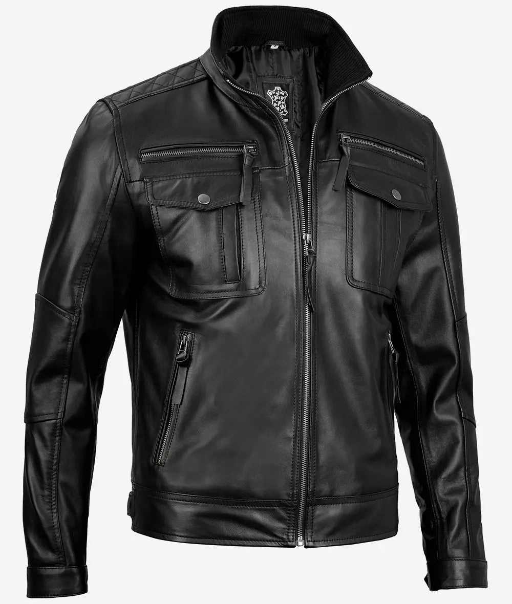 Men's Black Top Notch Cafe Racer Leather Jacket