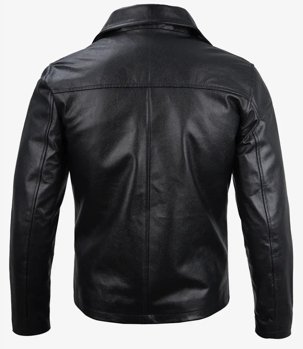 Men's Black Cowhide Shirt Collar Leather Jacket