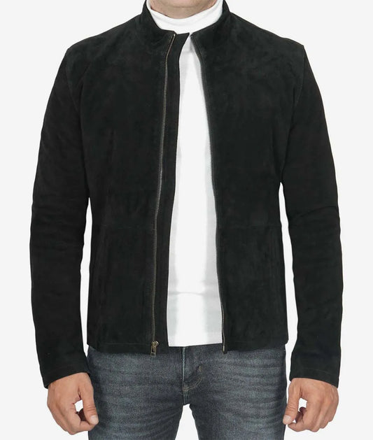 Men's Premium Real Suede Biker Jacket in Black