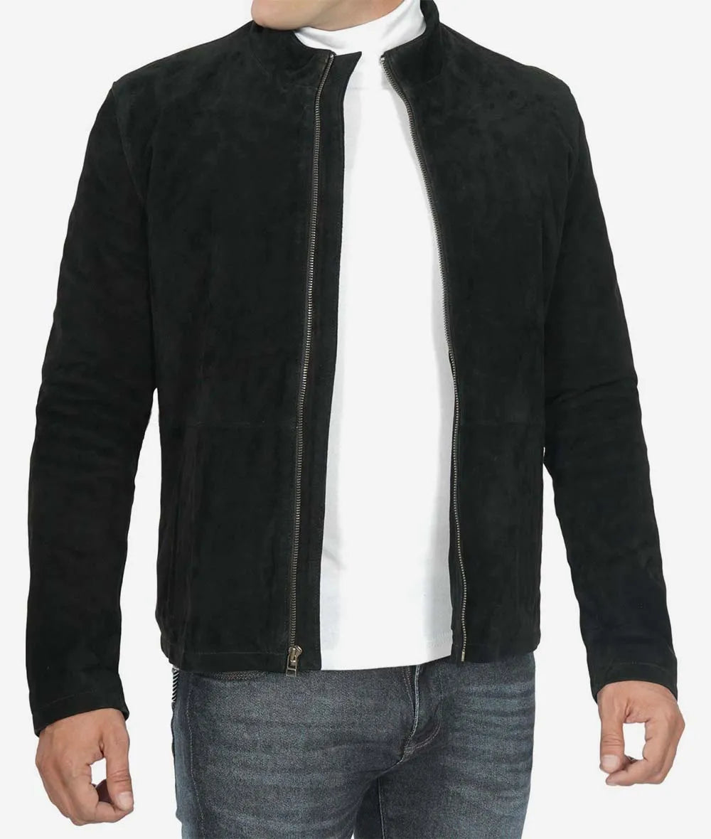 Men's Premium Real Suede Biker Jacket in Black