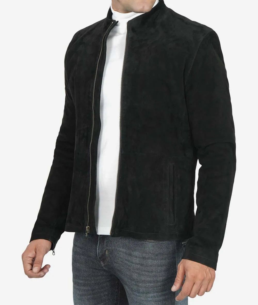 Men's Premium Real Suede Biker Jacket in Black