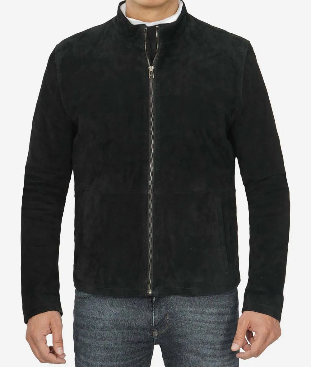 Men's Premium Real Suede Biker Jacket in Black