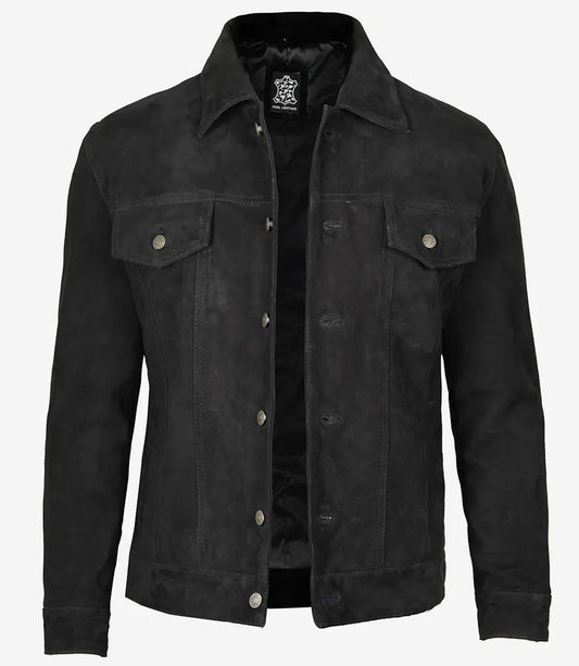 Men's Classical Black Suede Trucker Jacket