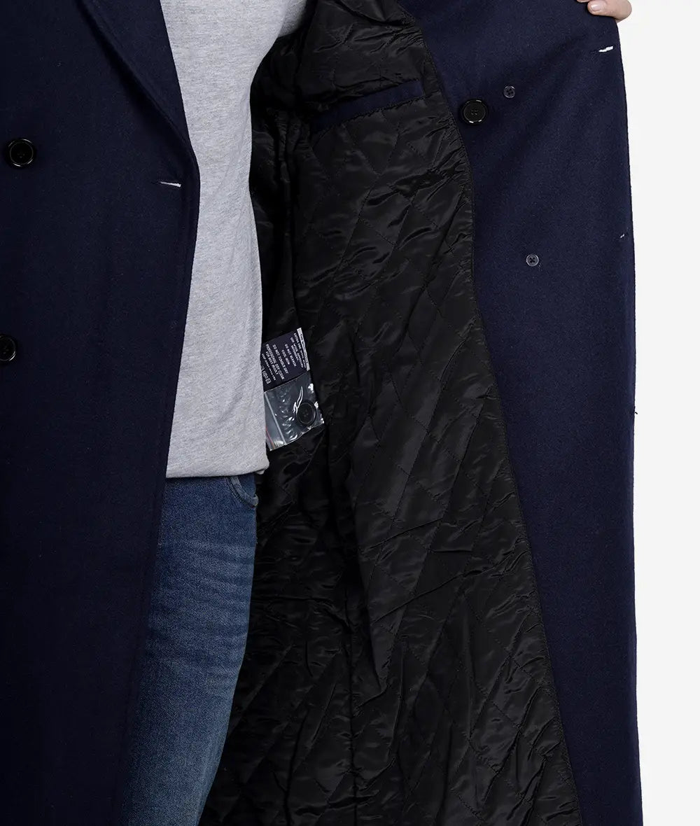 Men's Double Breasted Dark Blue Wool Coat