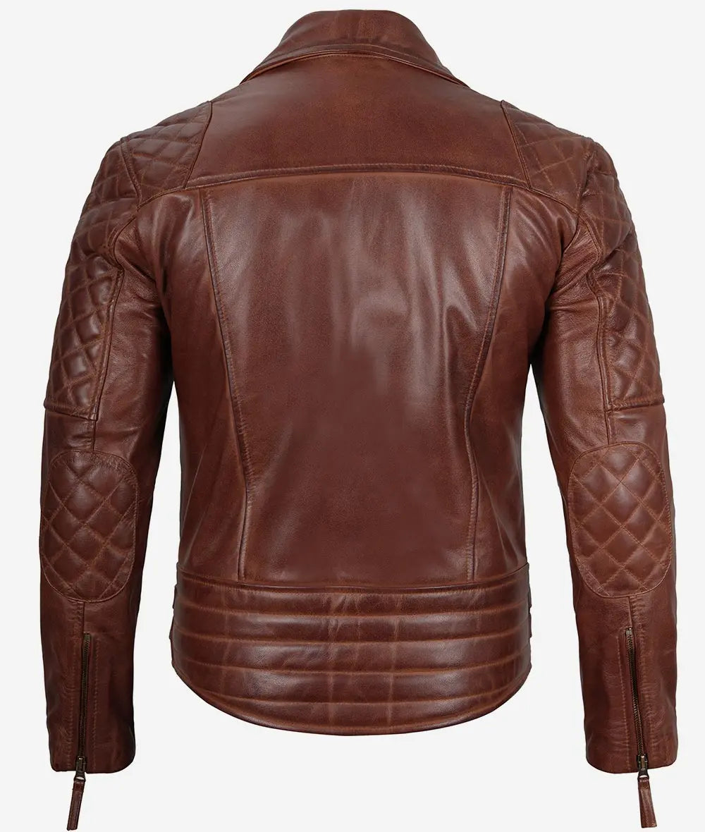 Men's Cognac Brown Leather Biker Jacket