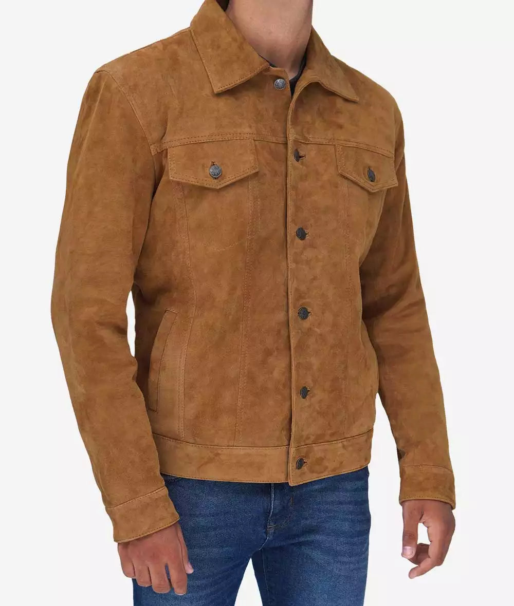 Men's Pure Tan Suede Trucker Jacket