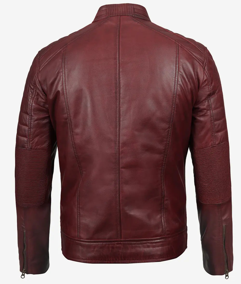 Men's Maroon Cafe Racer Leather Jacket