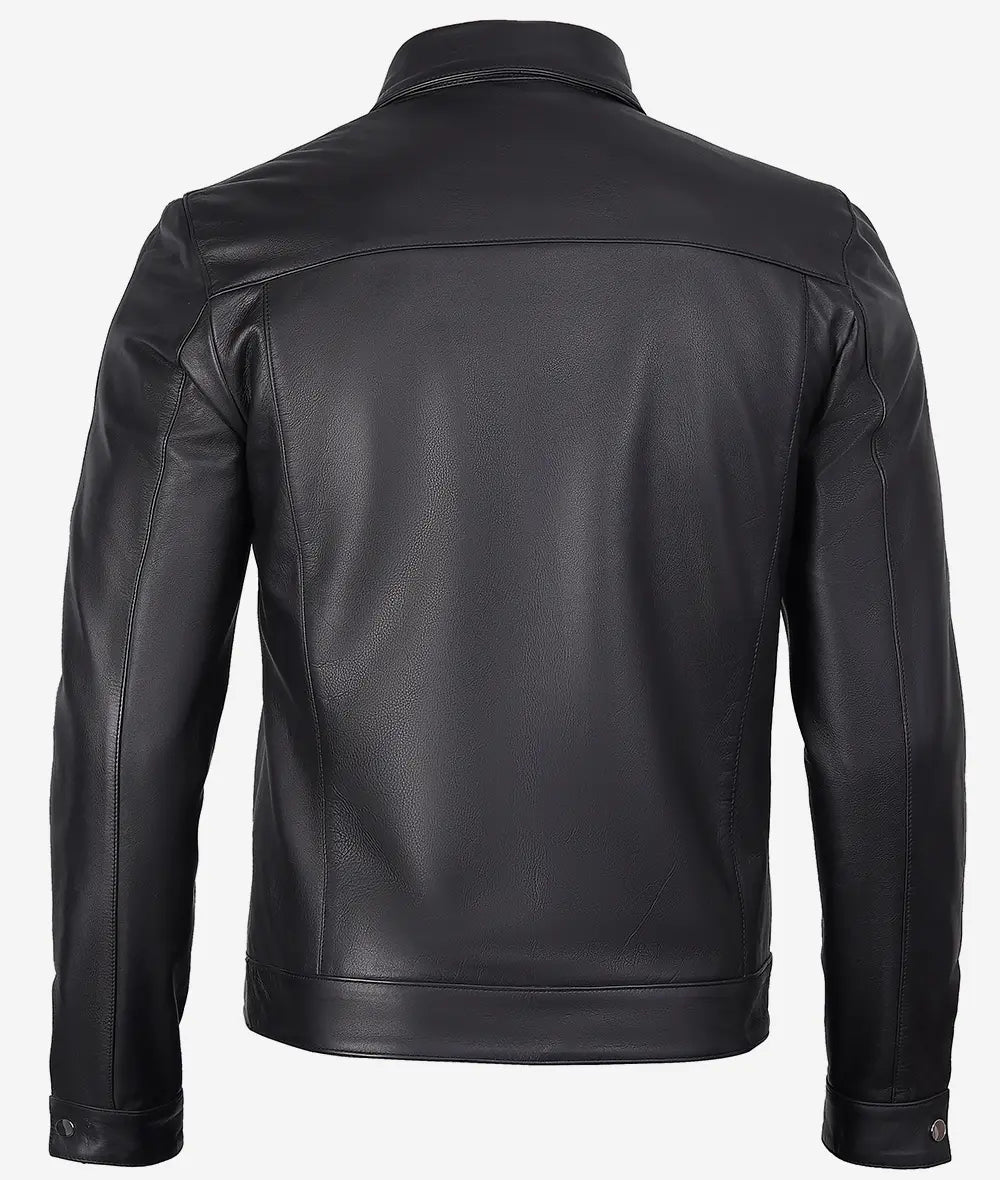 Men's Black Premium Trucker Leather Jacket : GRANDEUR EDITION