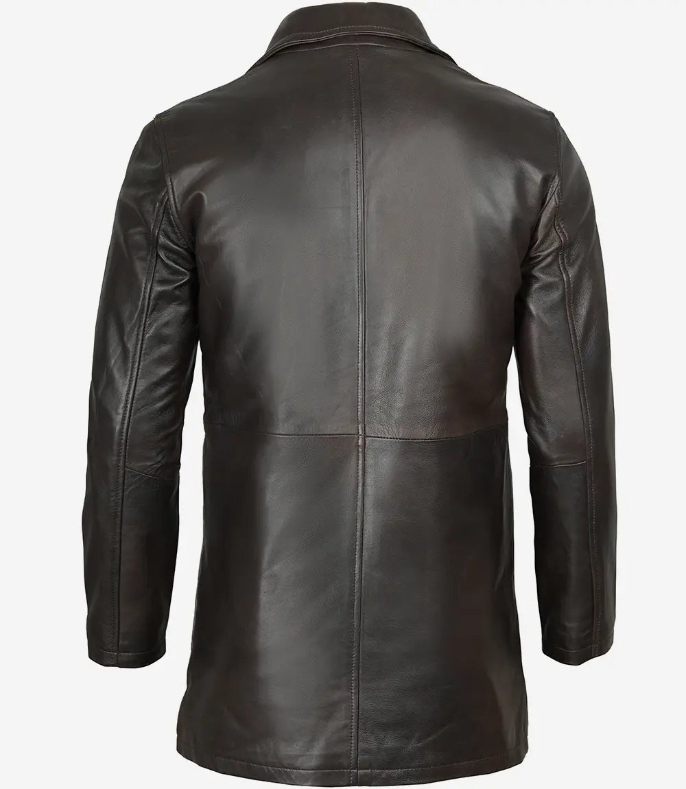 Men's Dark Brown Real Leather Car Coat