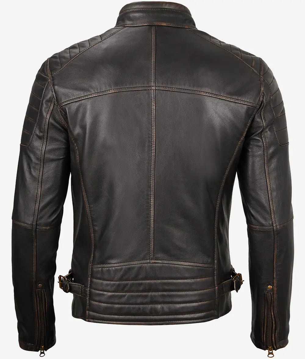 Men's Brown Rub Off Cafe Racer Leather Jacket