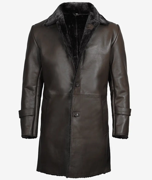 Men's 3/4-length Shearling Dark Brown Leather Coat