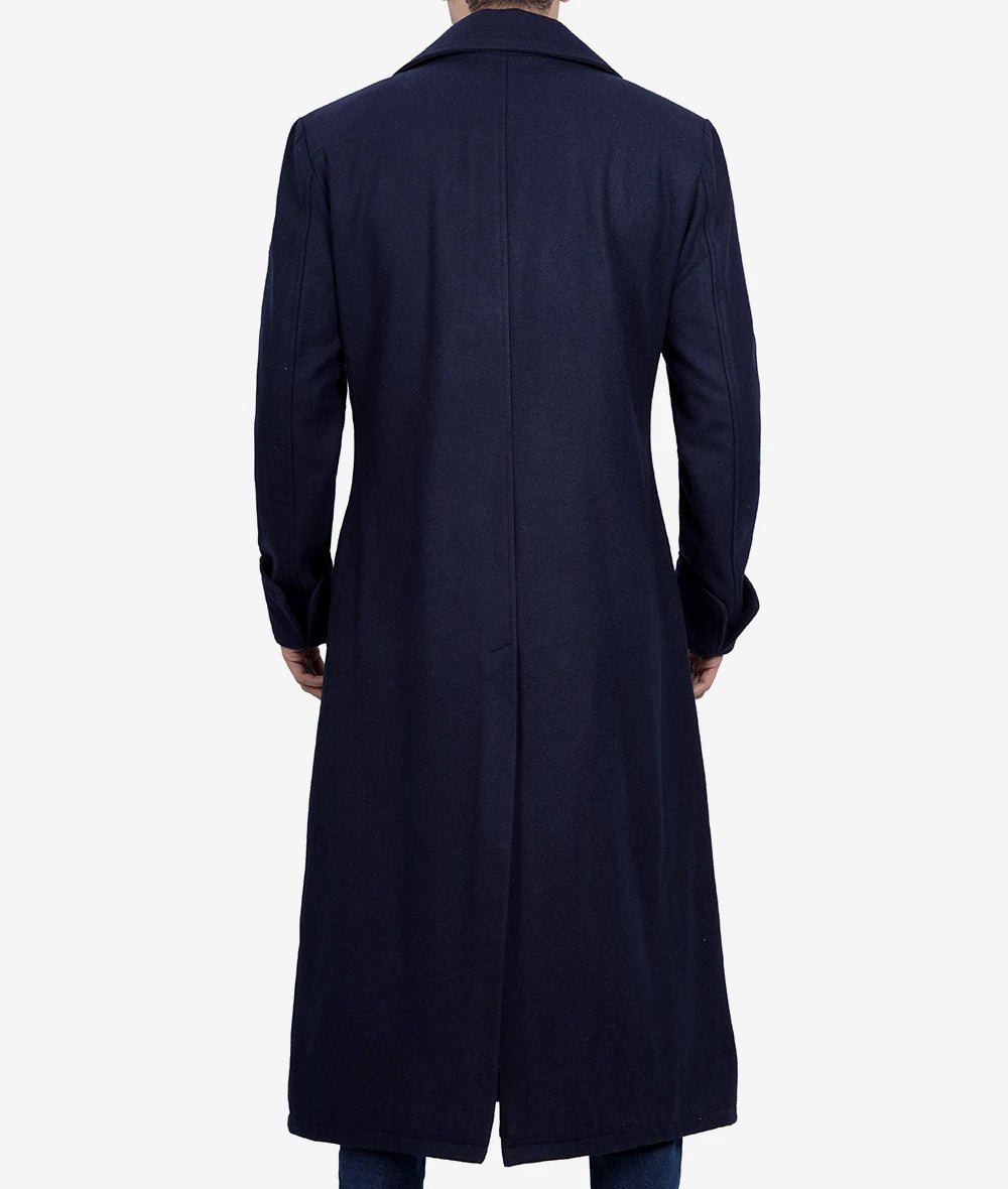 Men's Double Breasted Dark Blue Wool Coat