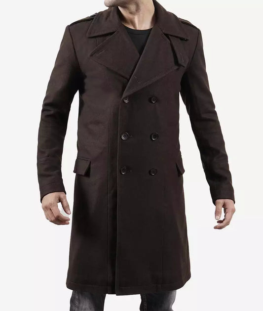 Men's Chocolate Brown Double-Breasted Wool Coat