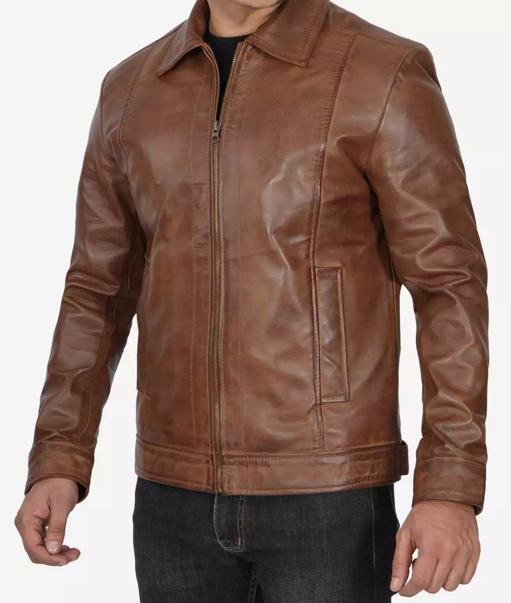 Reeves Men's Chocolate Brown Shirt Collar Leather Jacket