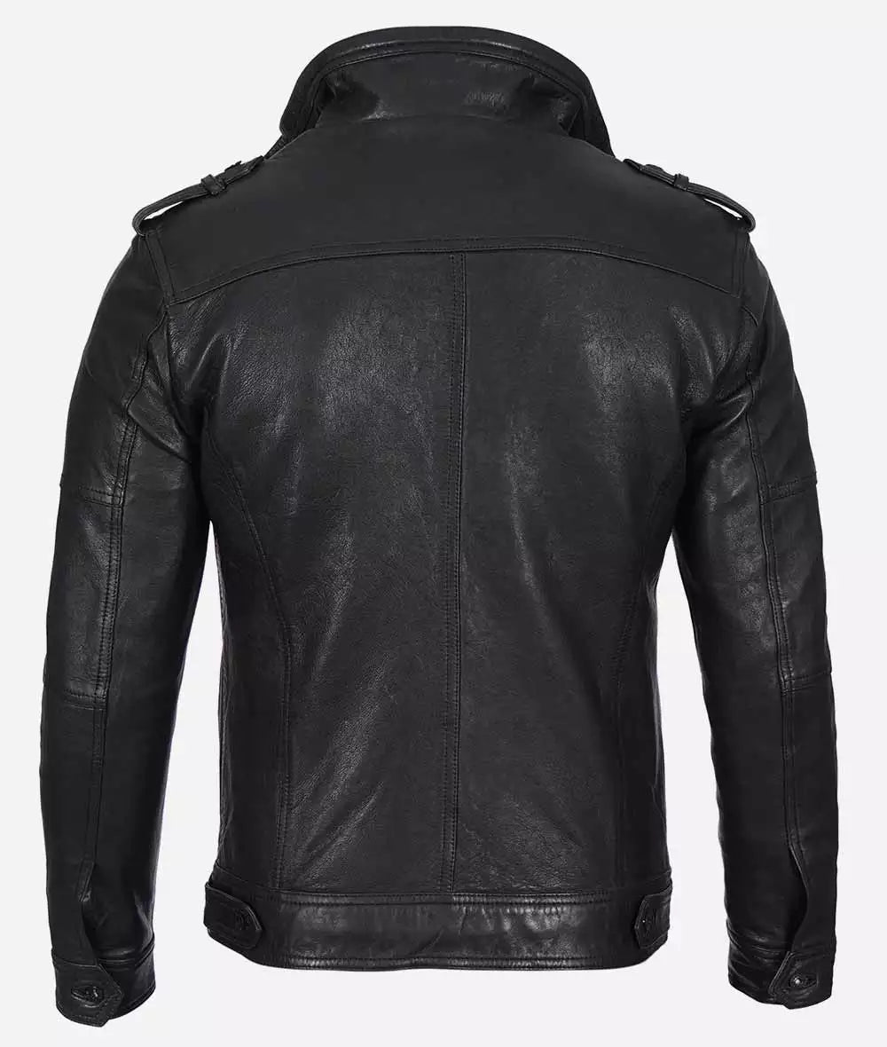 Men's Washed Black Real Leather Biker Jacket