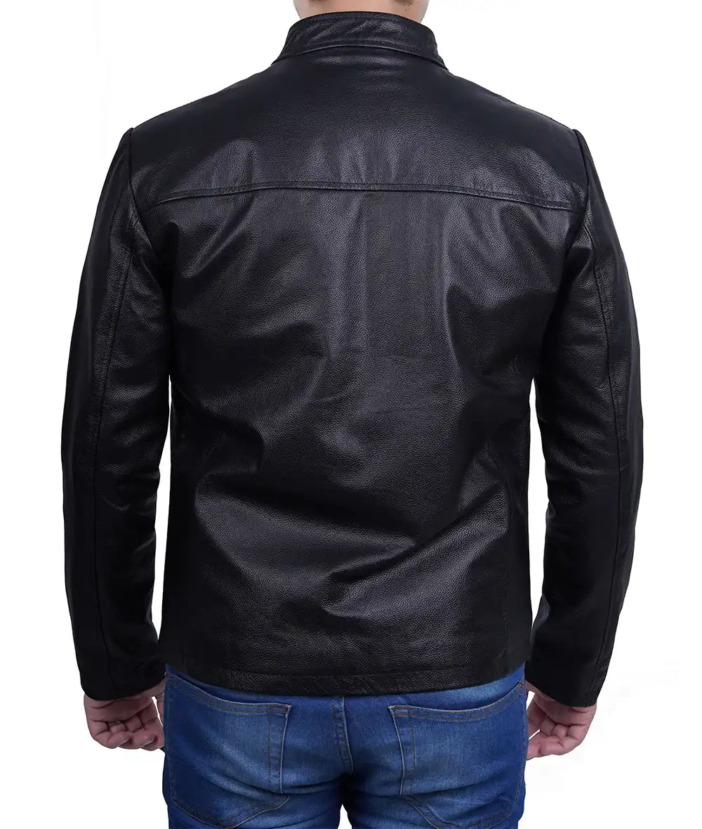 Men's Premium Black Cowhide Cafe Racer Leather Jacket