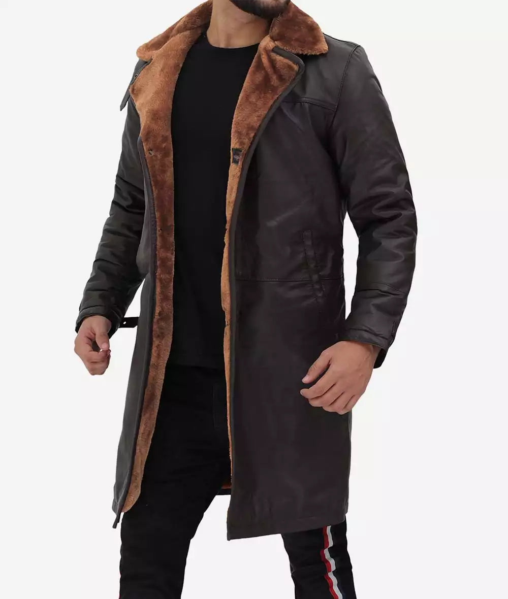 Men's Dark Brown Real Leather Shearling Coat