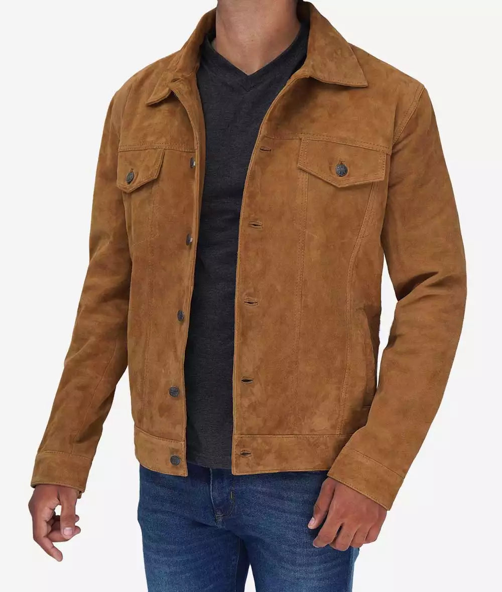 Men's Pure Tan Suede Trucker Jacket