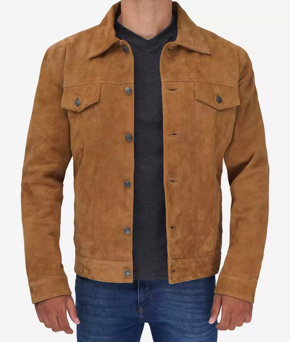 Men's Pure Tan Suede Trucker Jacket