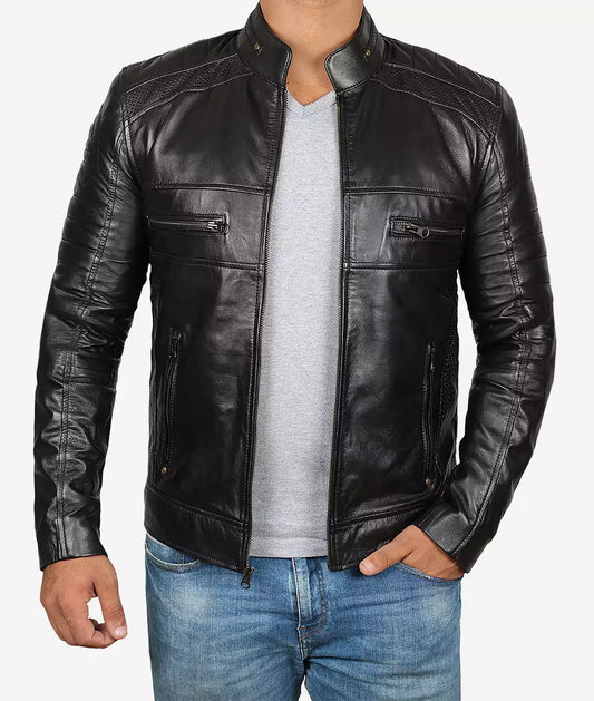 Men's Black Premium Cafe Racer Leather Jacket