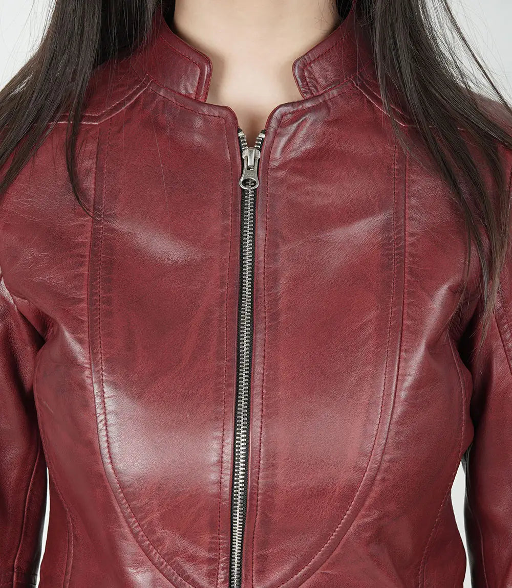 Womens Slim Fit Maroon Leather Jacket