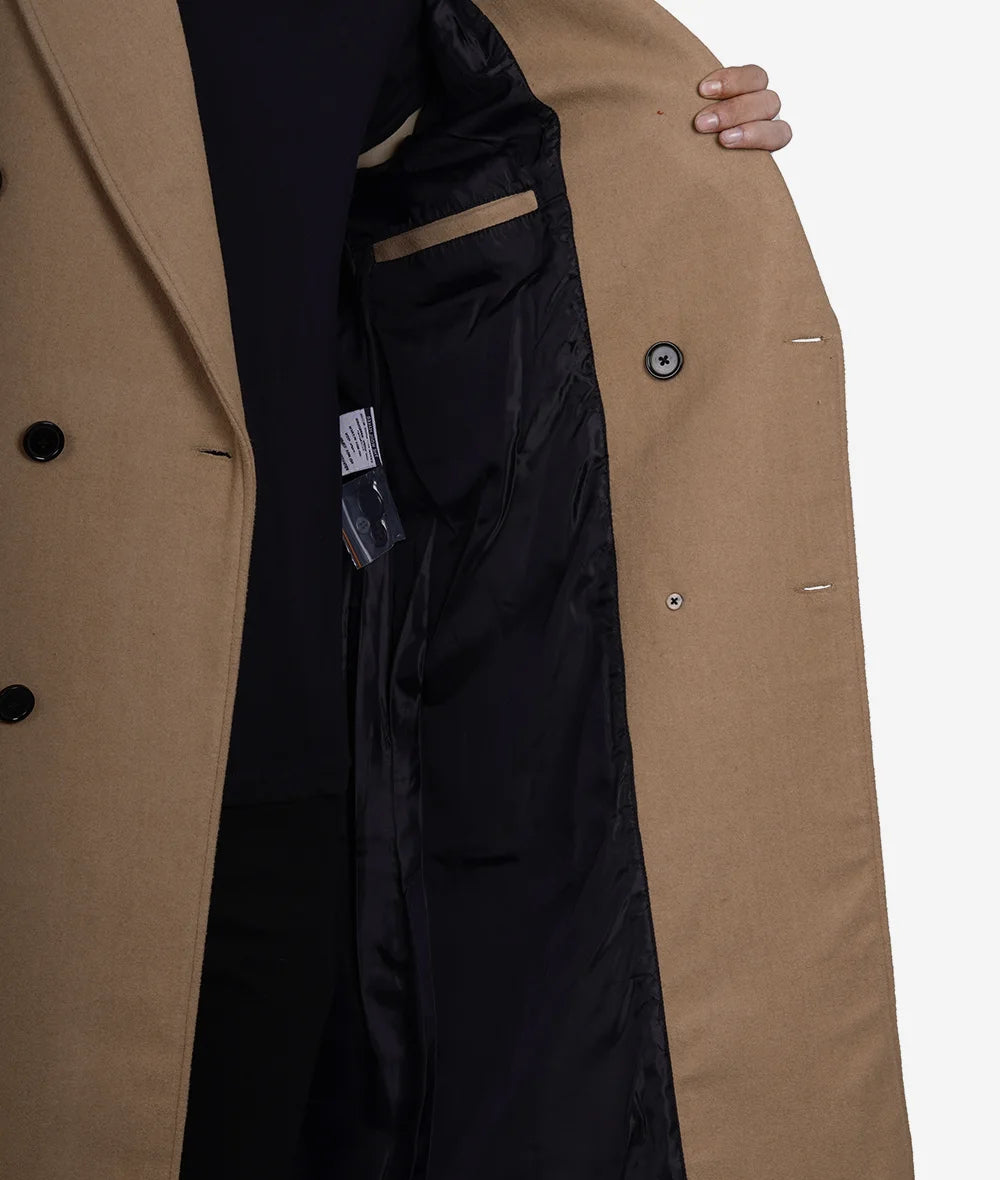 Men's Beige Double Breasted Wool Coat