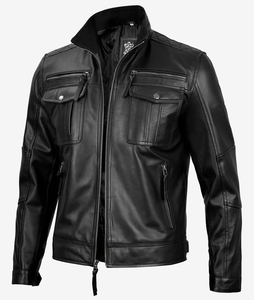 Men's Black Top Notch Cafe Racer Leather Jacket