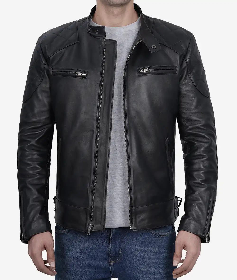 Men's Black Cafe Racer Leather Jacket