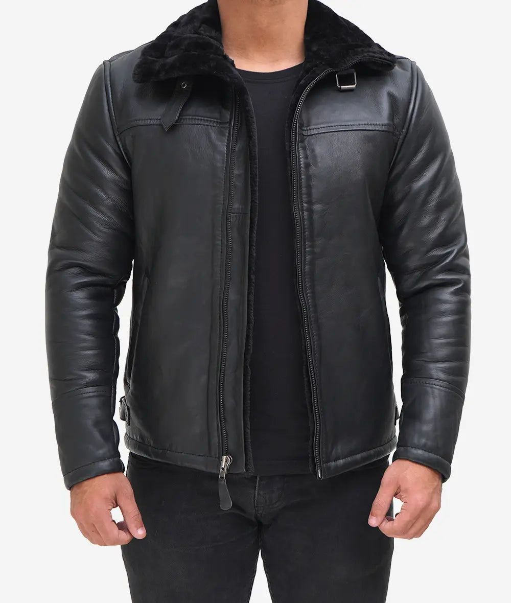 Men's B3 Bomber Shearling Black Leather Jacket