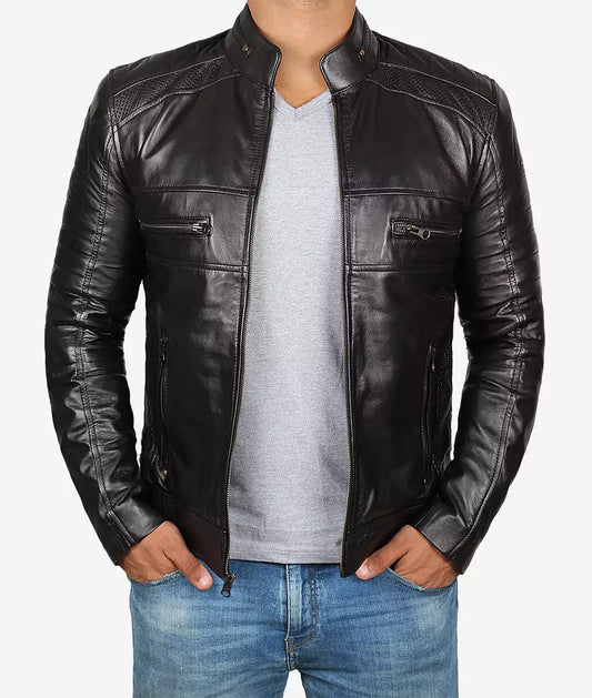 Men's Black Premium Cafe Racer Leather Jacket