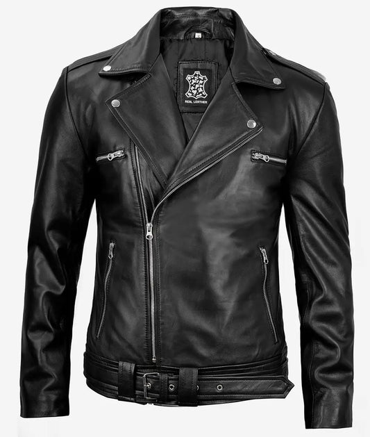 Men's  Negan Black Asymmetrical Moto Leather Jacket