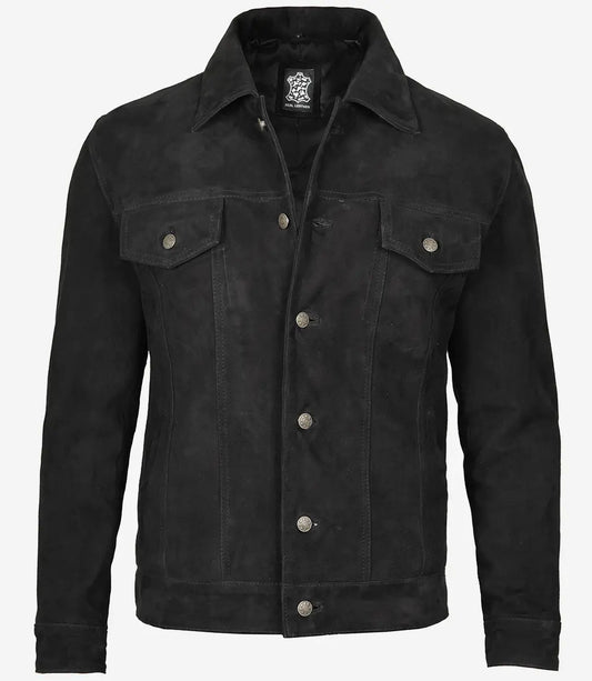 Men's Classical Black Suede Trucker Jacket