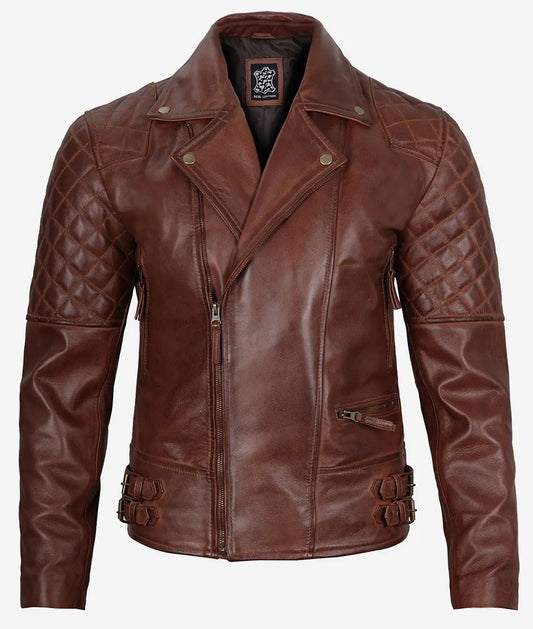 Men's Cognac Brown Leather Biker Jacket