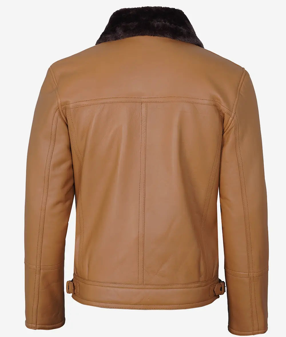 Men's Camel Brown Shearling Moto Leather Jacket