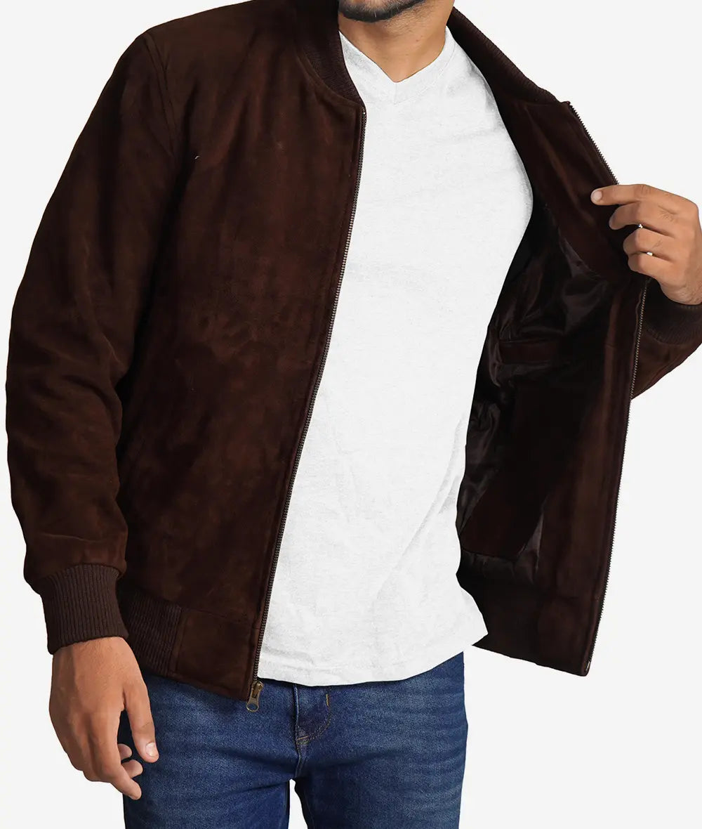 Men's Bomber Dark Brown Suede Jacket