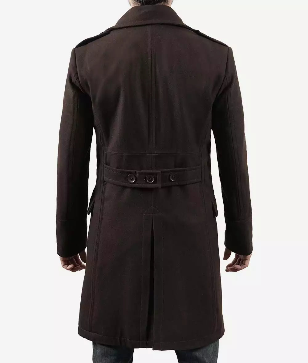 Men's Chocolate Brown Double-Breasted Wool Coat