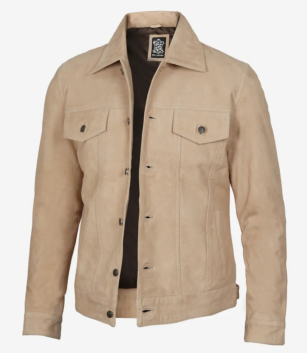 Men's Camel Suede Trucker Jacket