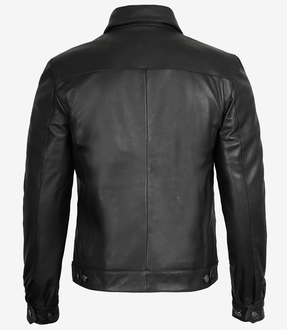 Men's Black Premium Shirt Collar Real Leather Jacket