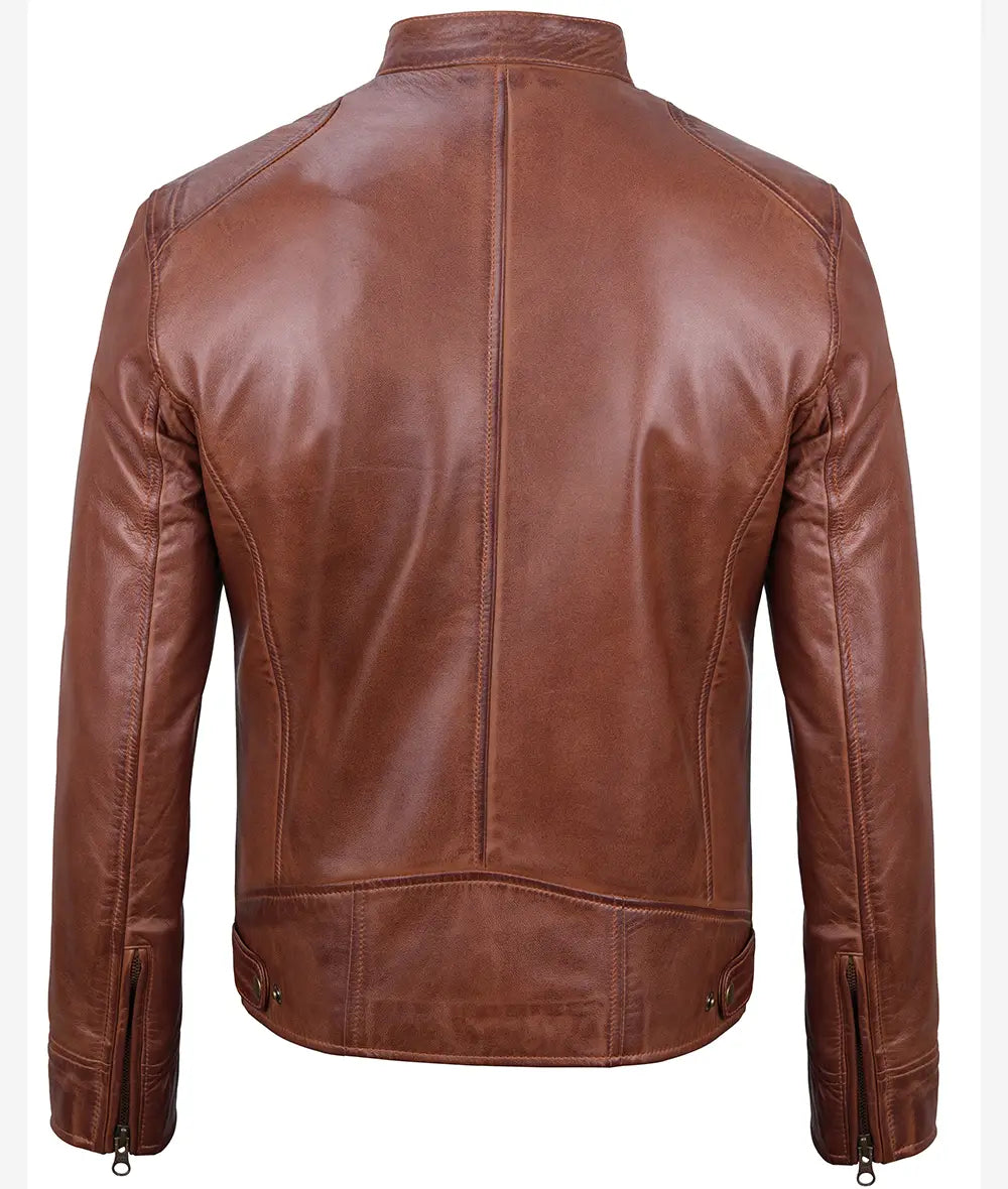 Men's Cognac Cafe Racer Leather Jacket