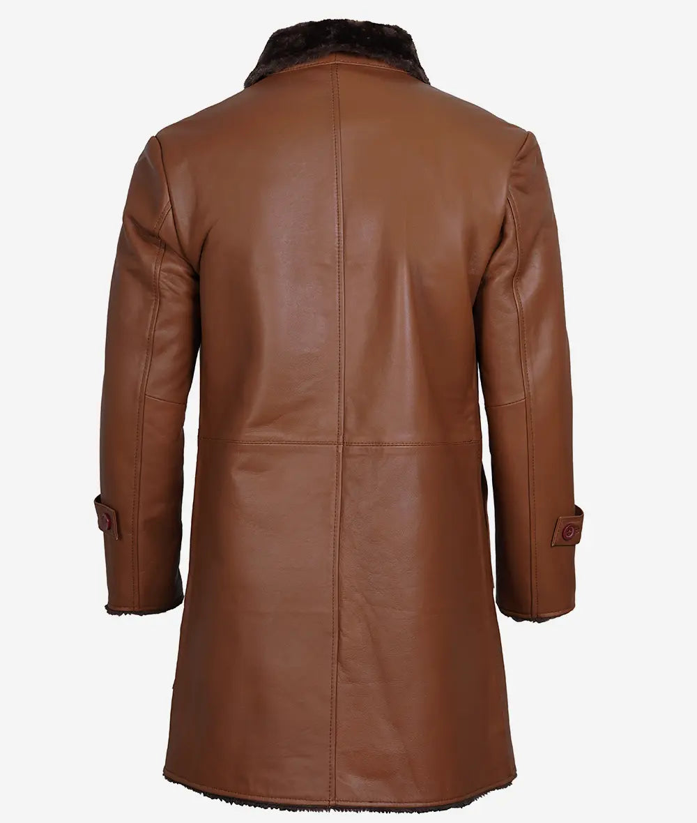 Men's 3/4 Length Shearling Leather Coat in Cognac