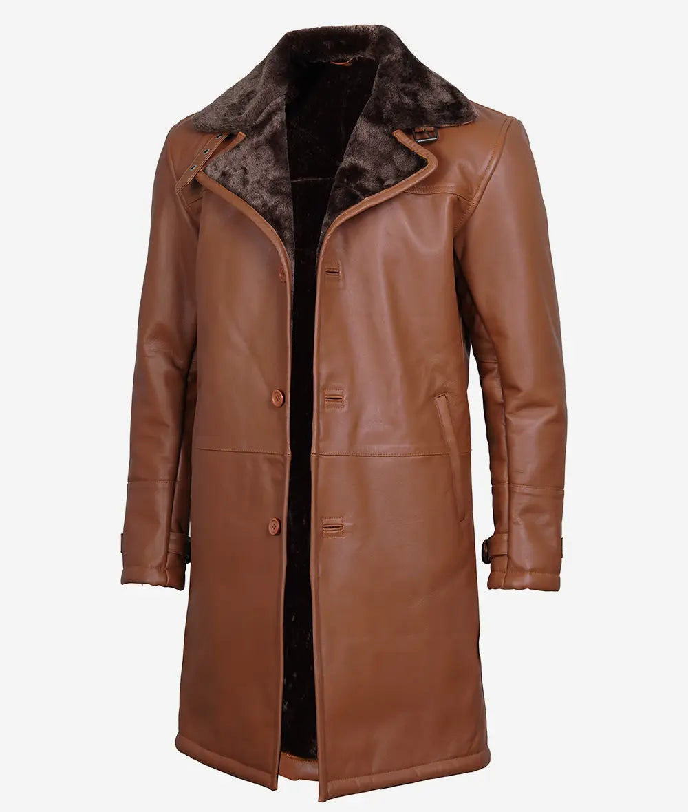 Men's Shearling Brown Leather Coat - Winter Coat