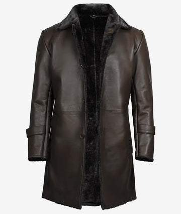 Men's 3/4-length Shearling Dark Brown Leather Coat