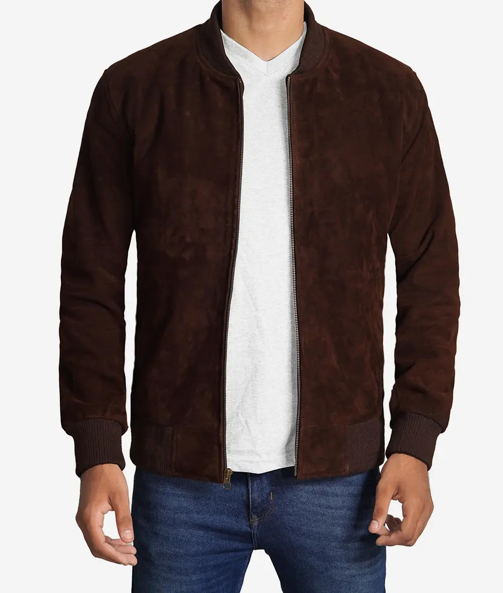 Men's Bomber Dark Brown Suede Jacket