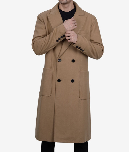 Men's Beige Double Breasted Wool Coat