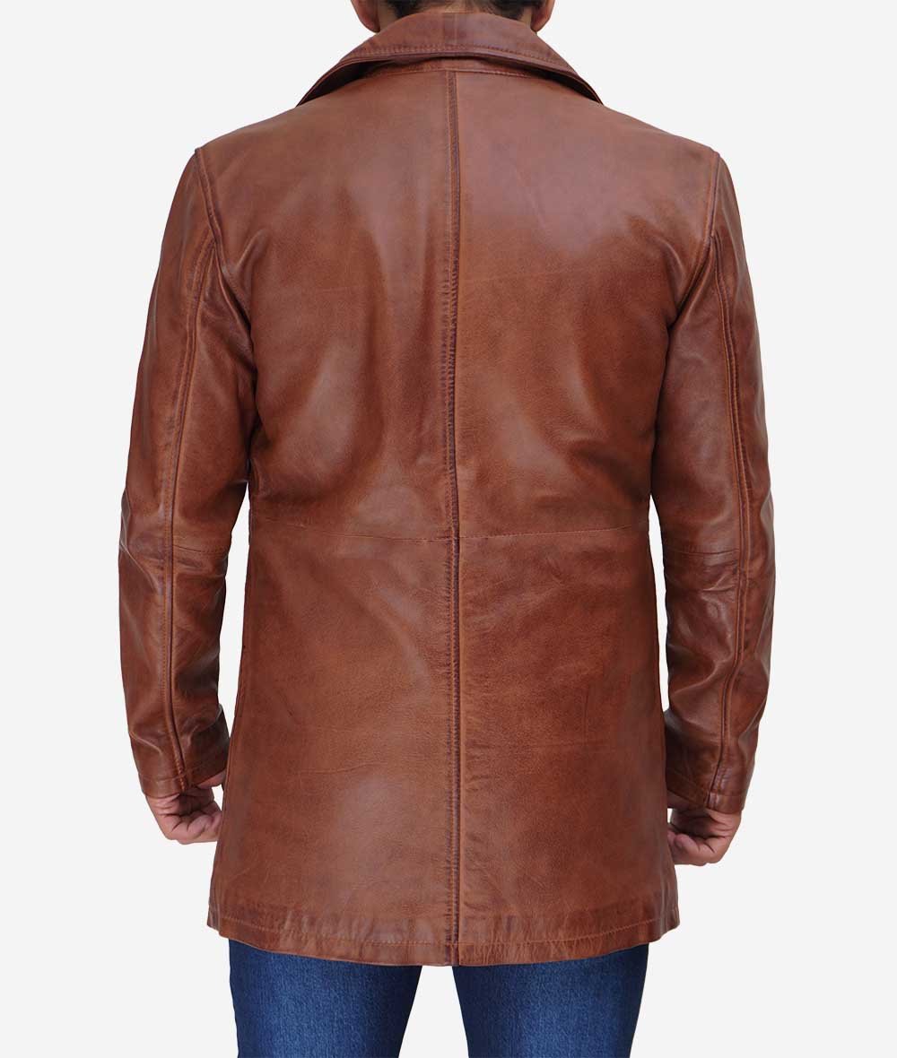 Men's Cognac Real Leather Car Coat