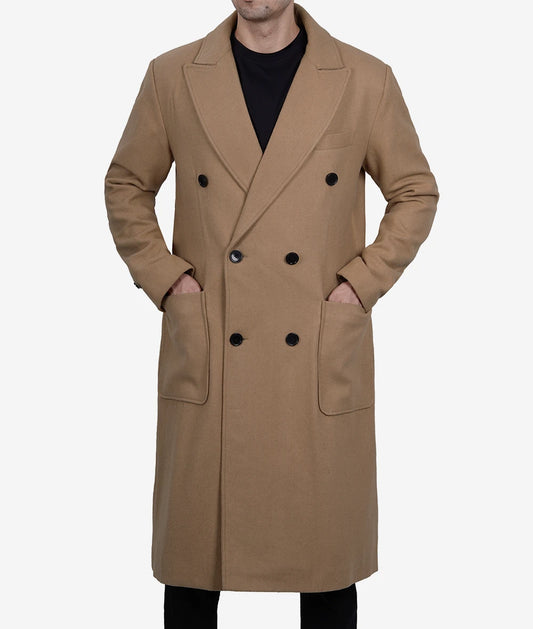 Men's Beige Double Breasted Wool Coat