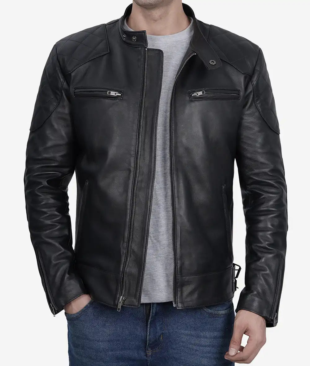 Men's Black Cafe Racer Leather Jacket