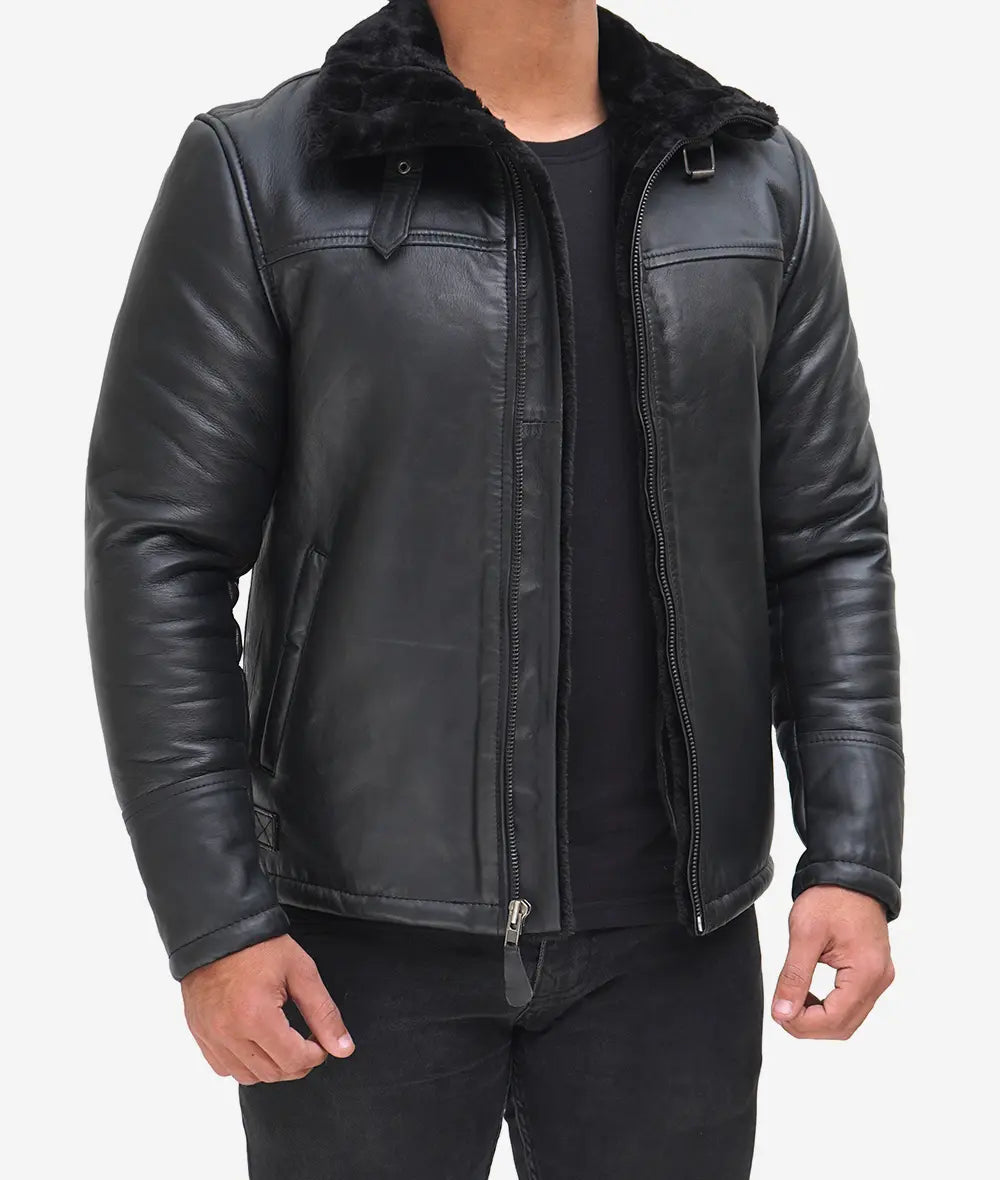 Men's B3 Bomber Shearling Black Leather Jacket