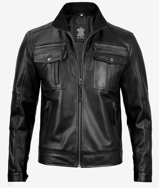 Men's Black Top Notch Cafe Racer Leather Jacket